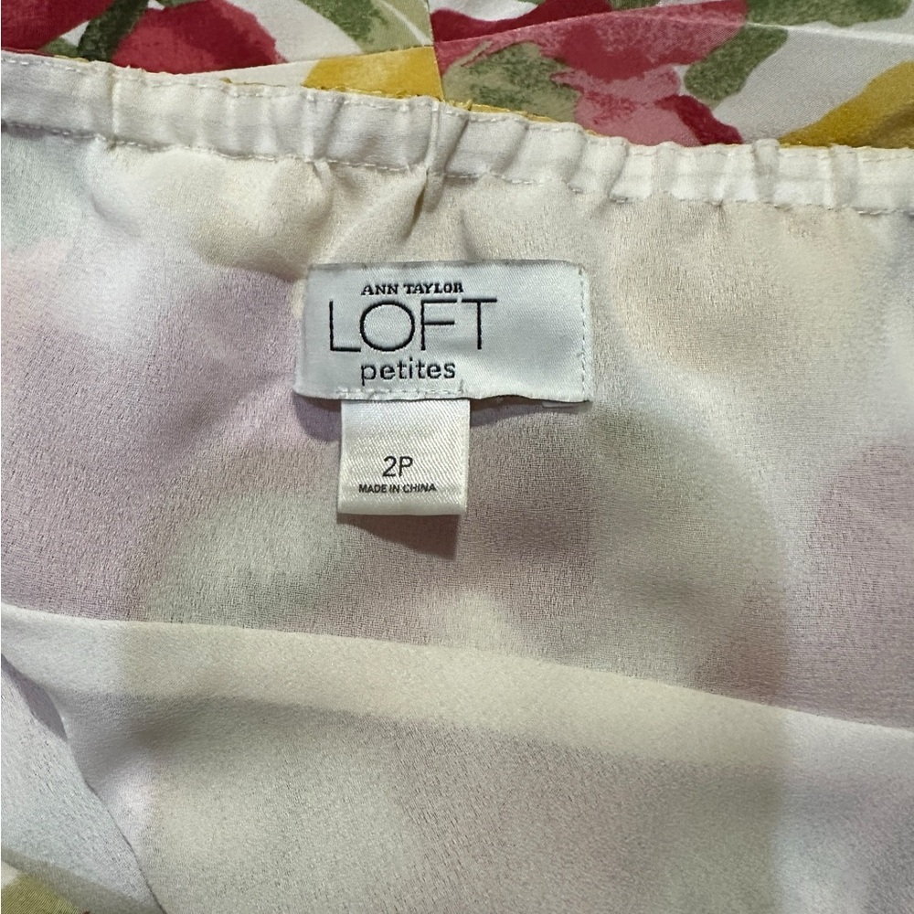 Ann Taylor LOFT Petite Silk Floral Halter Dress 2P Yellow Red - Picture 8 of 9